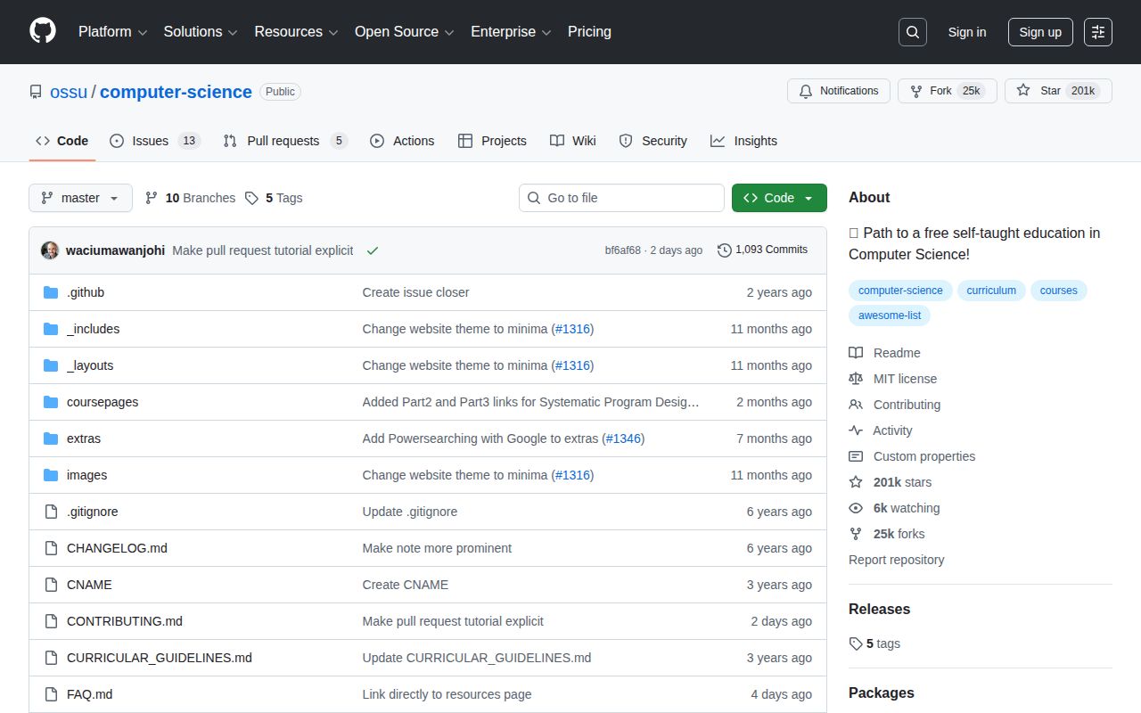 Screenshot of OSSU Computer Science