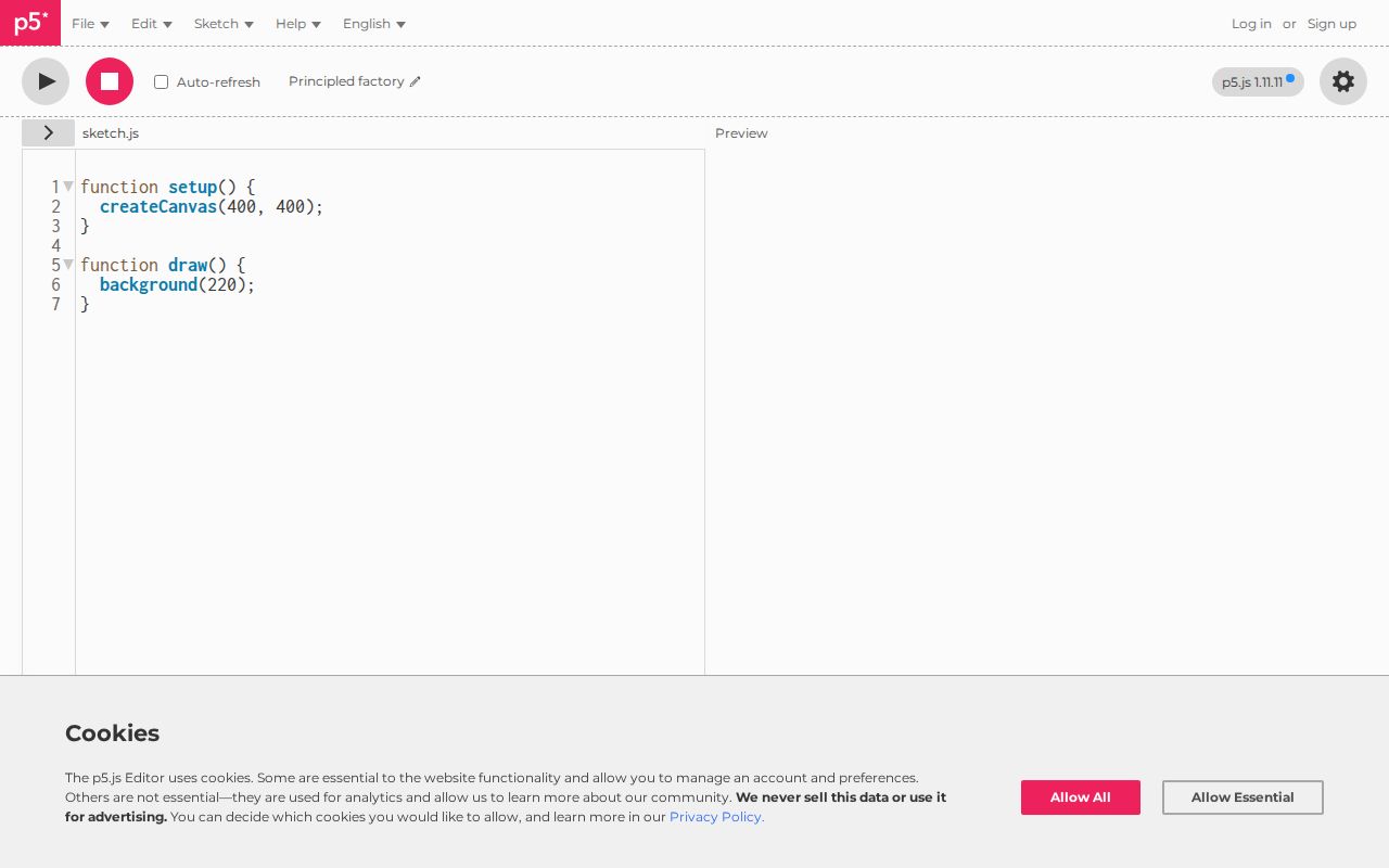 Screenshot of p5.js Web Editor