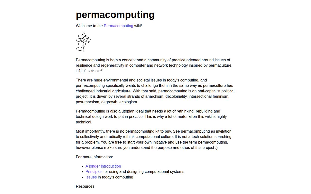 Screenshot of Permacomputing