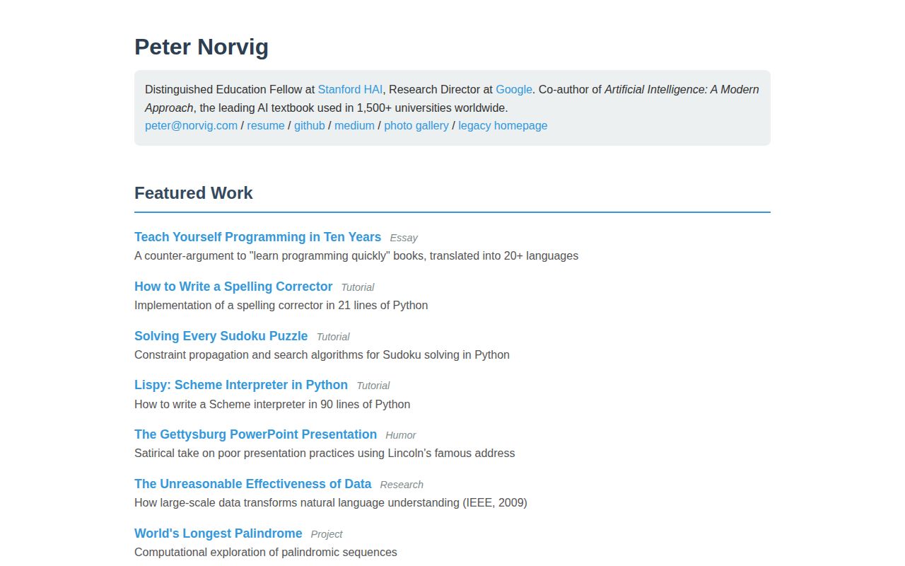 Screenshot of Peter Norvig