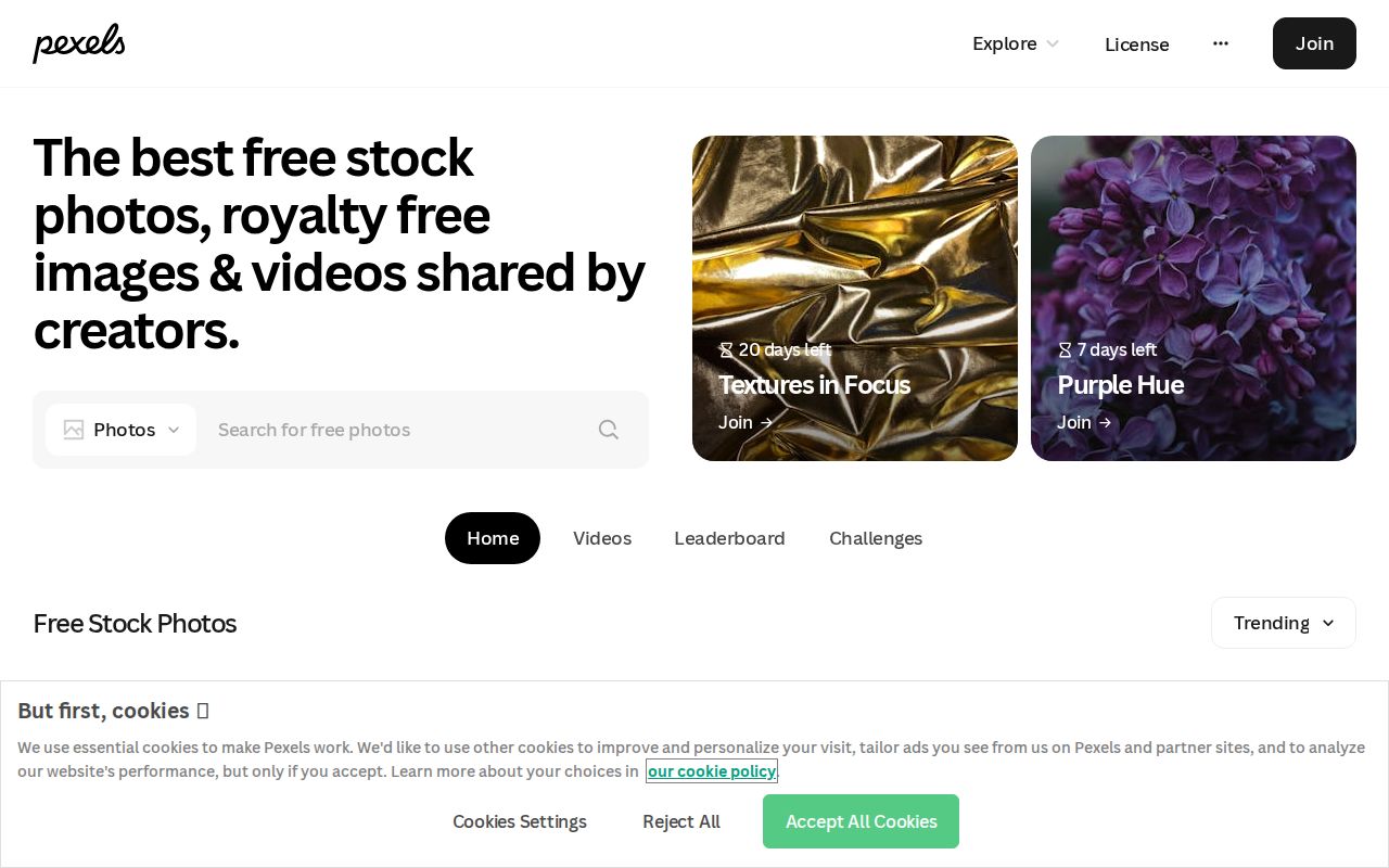 Screenshot of Pexels