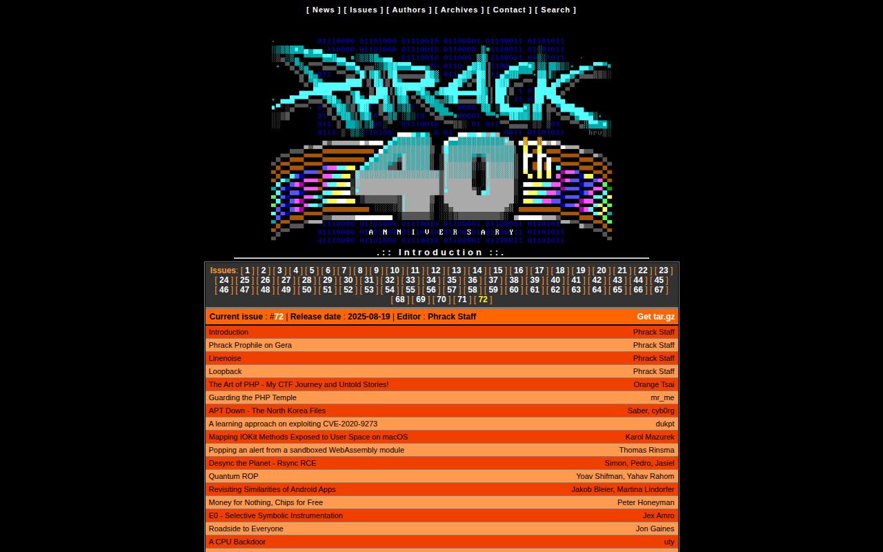 Screenshot of Phrack Magazine