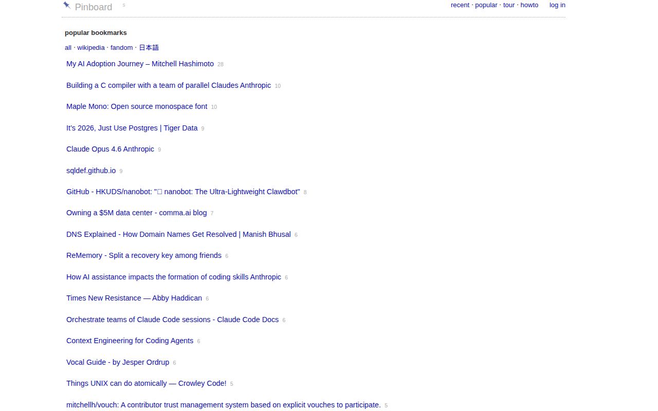 Screenshot of Pinboard Popular