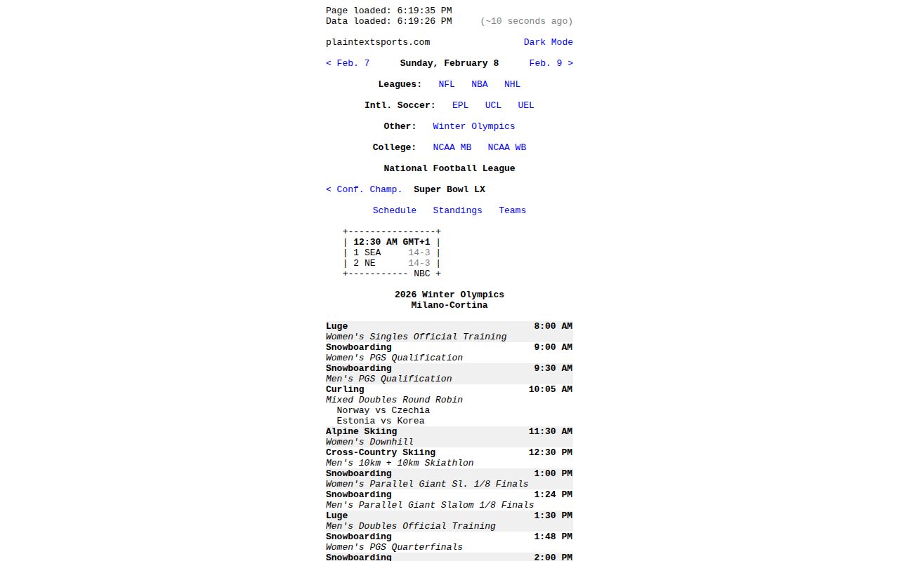 Screenshot of Plain Text Sports