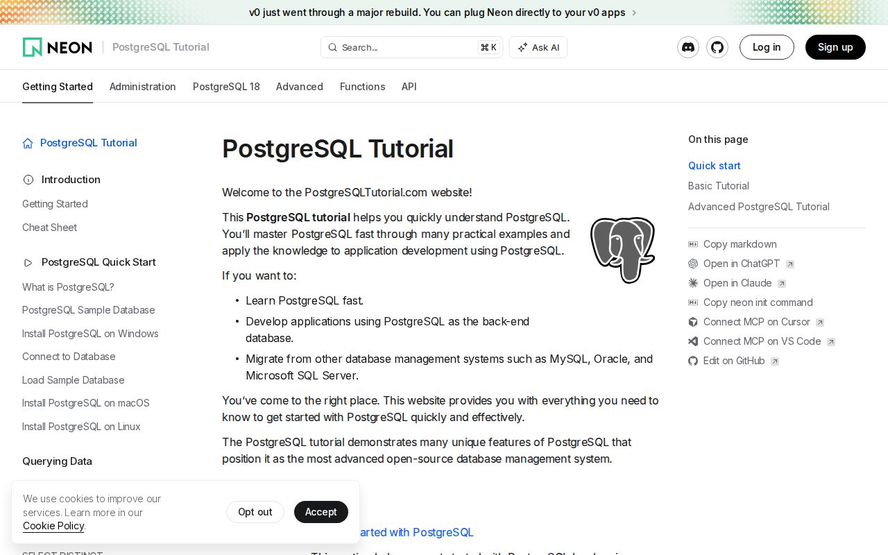 Screenshot of PostgreSQL Tutorial