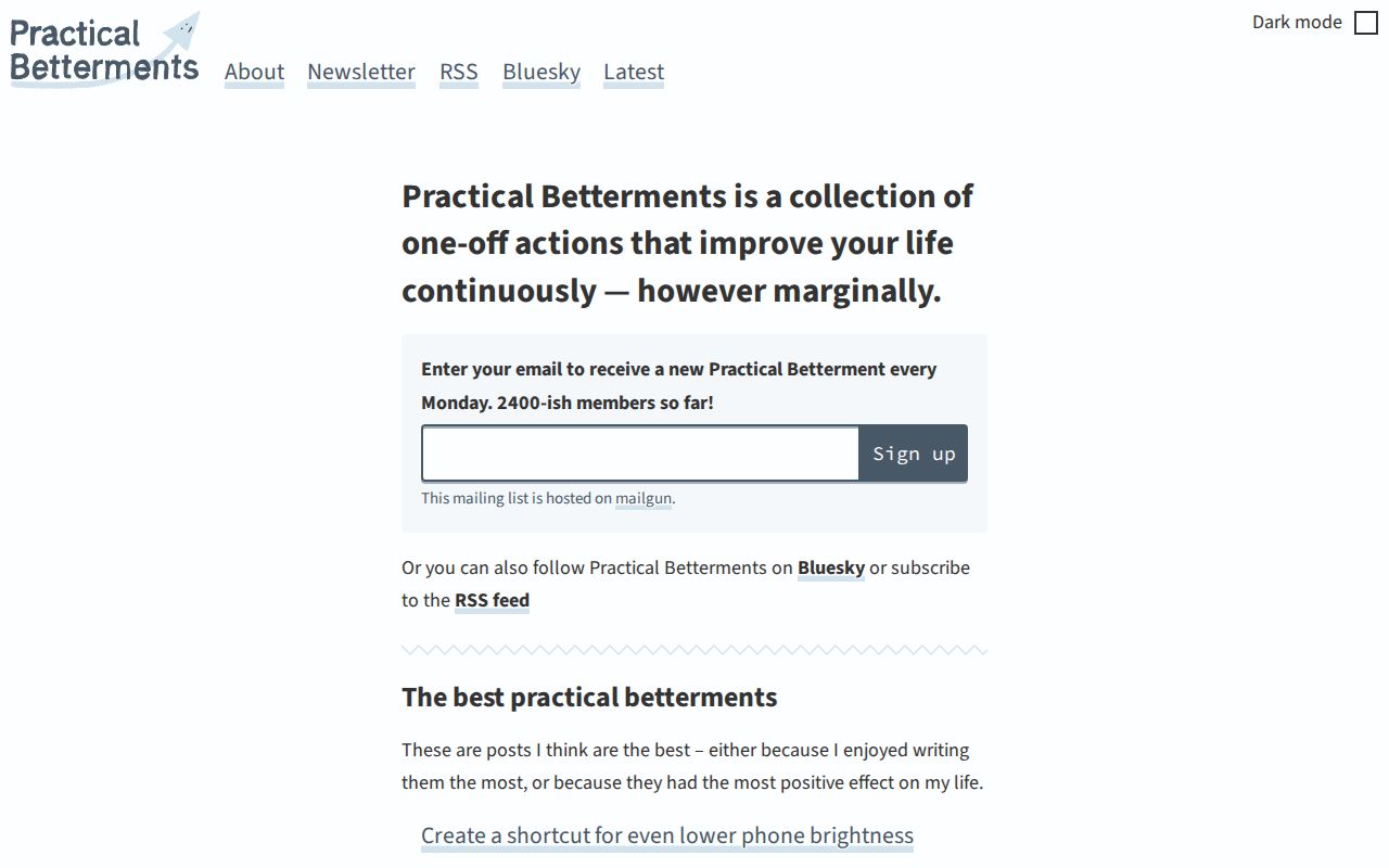 Screenshot of Practical Betterments