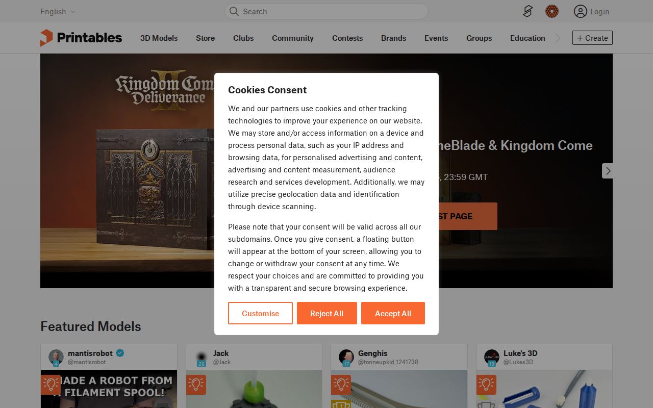 Screenshot of Printables