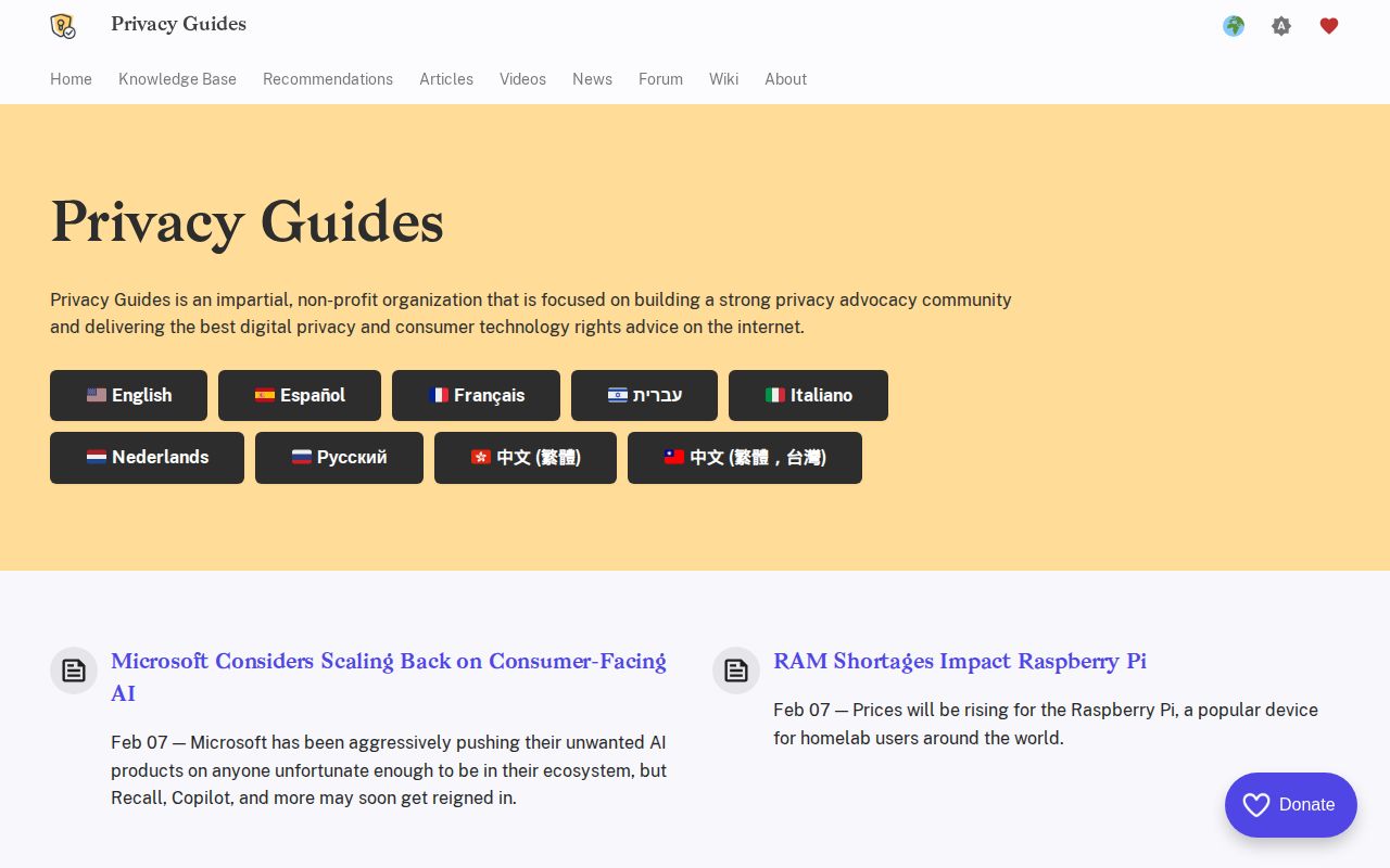 Screenshot of Privacy Guides