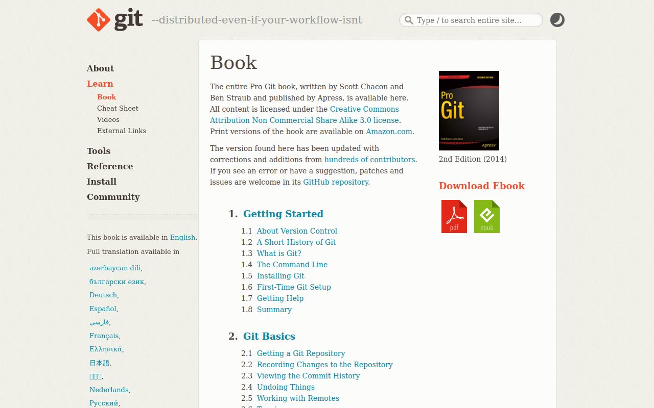 Screenshot of Pro Git