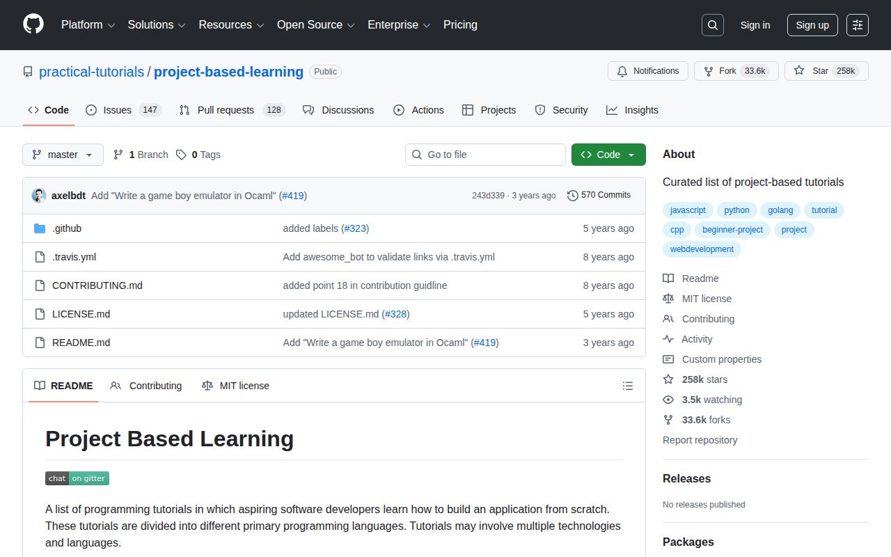 Screenshot of Project Based Learning