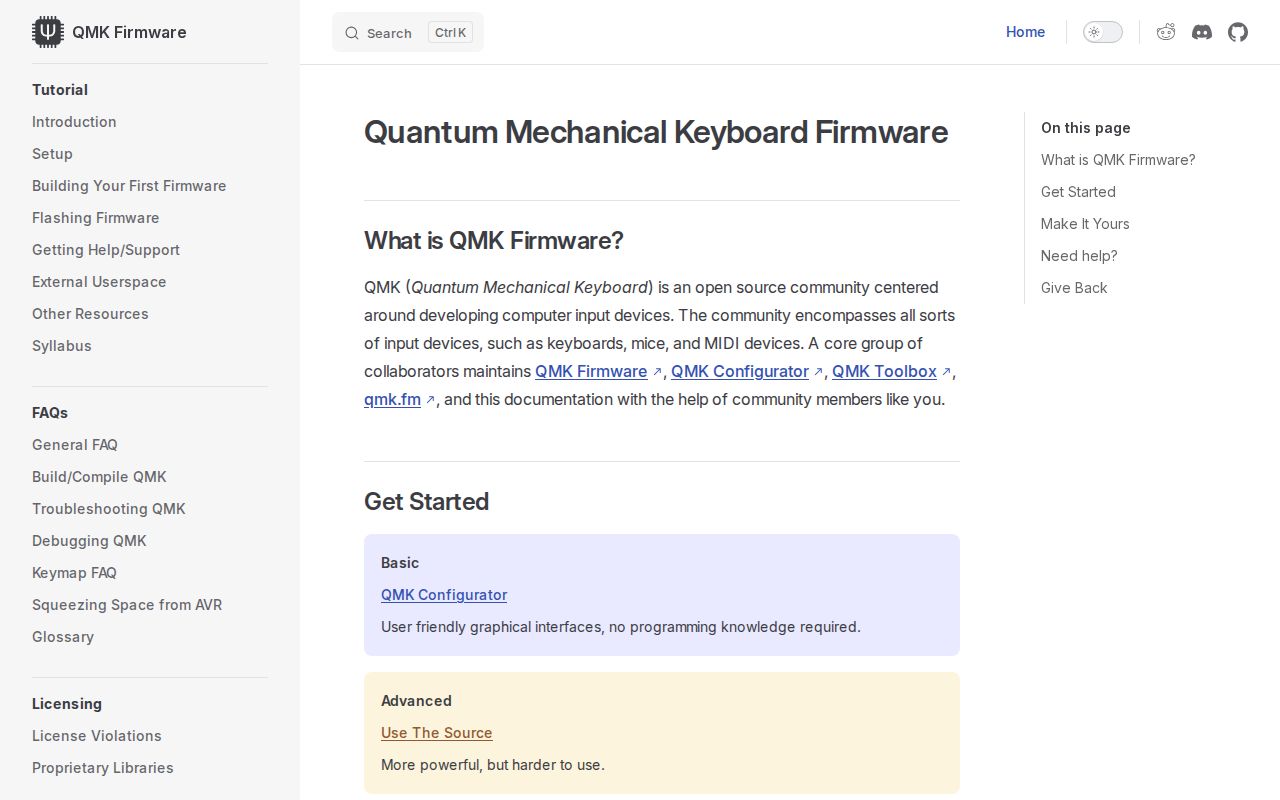 Screenshot of QMK Firmware Docs