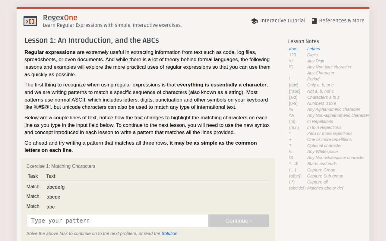 Screenshot of RegexOne