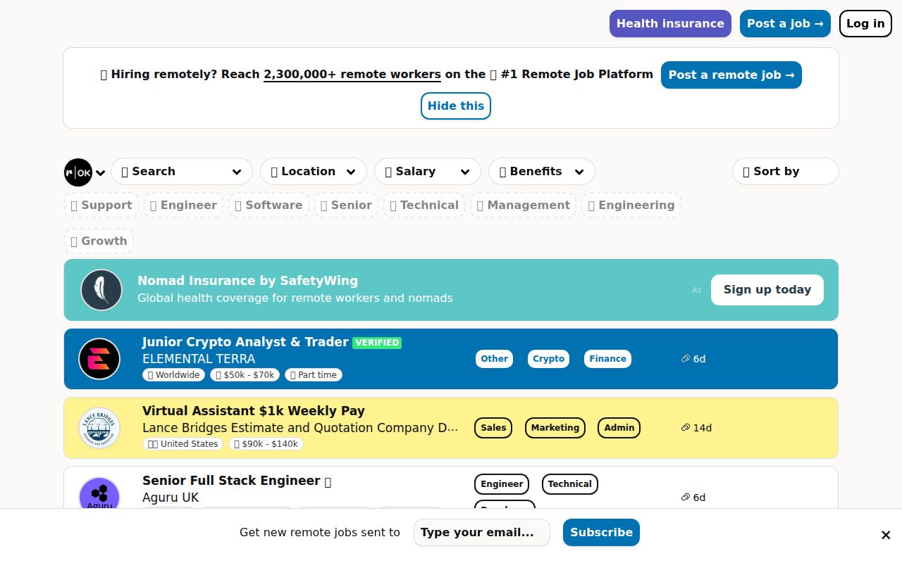 Screenshot of Remote OK