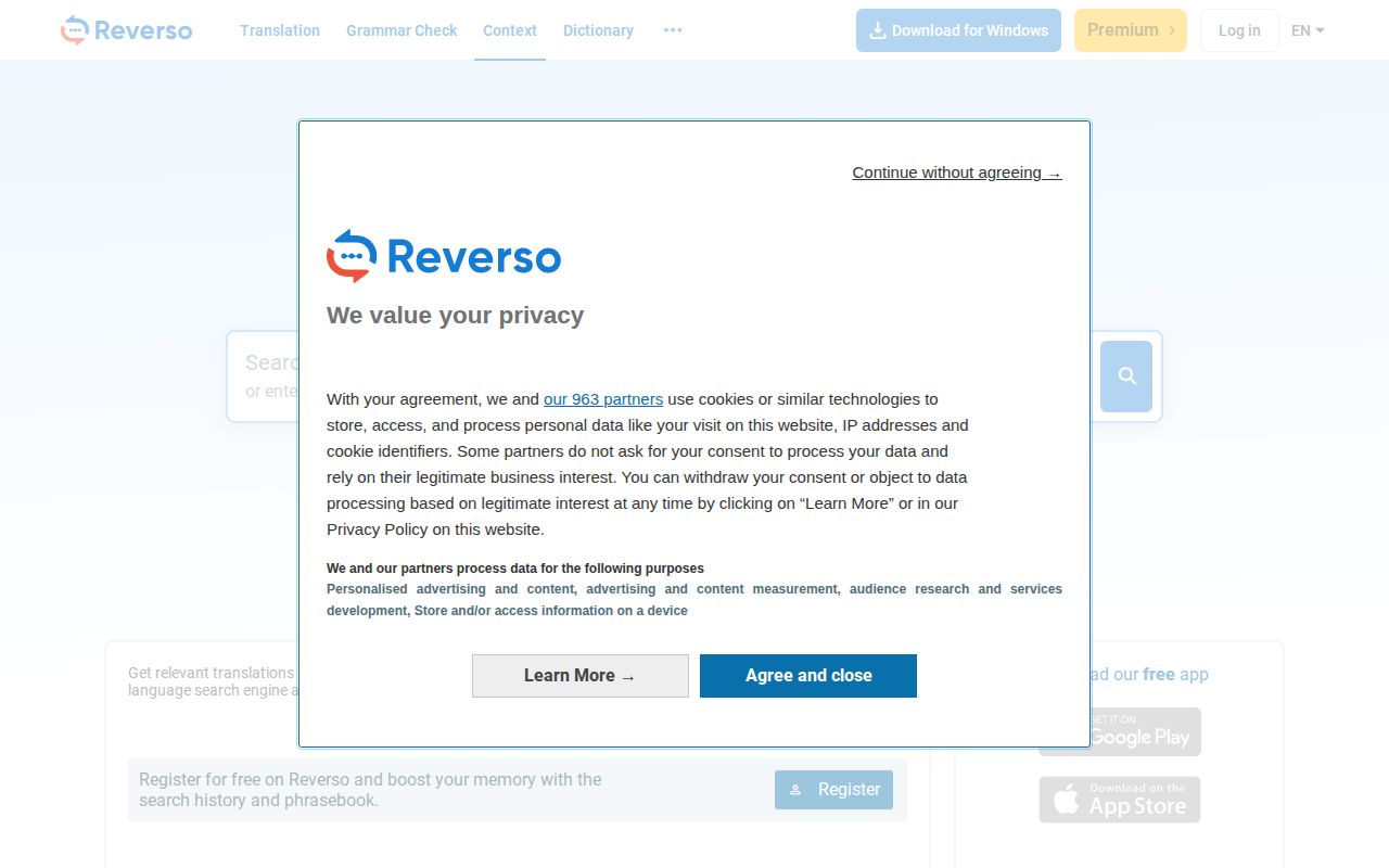 Screenshot of Reverso Context