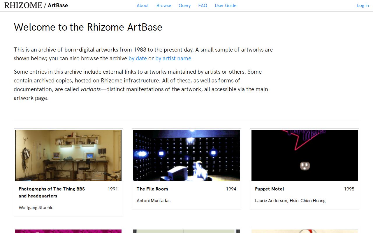 Screenshot of Rhizome ArtBase