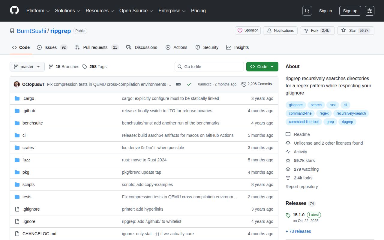 Screenshot of ripgrep