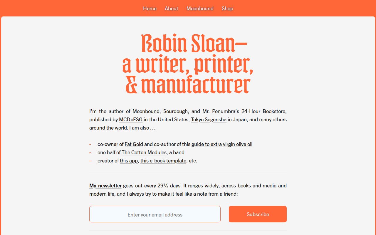 Screenshot of Robin Sloan