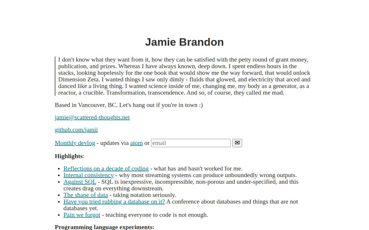 Screenshot of Scattered Thoughts