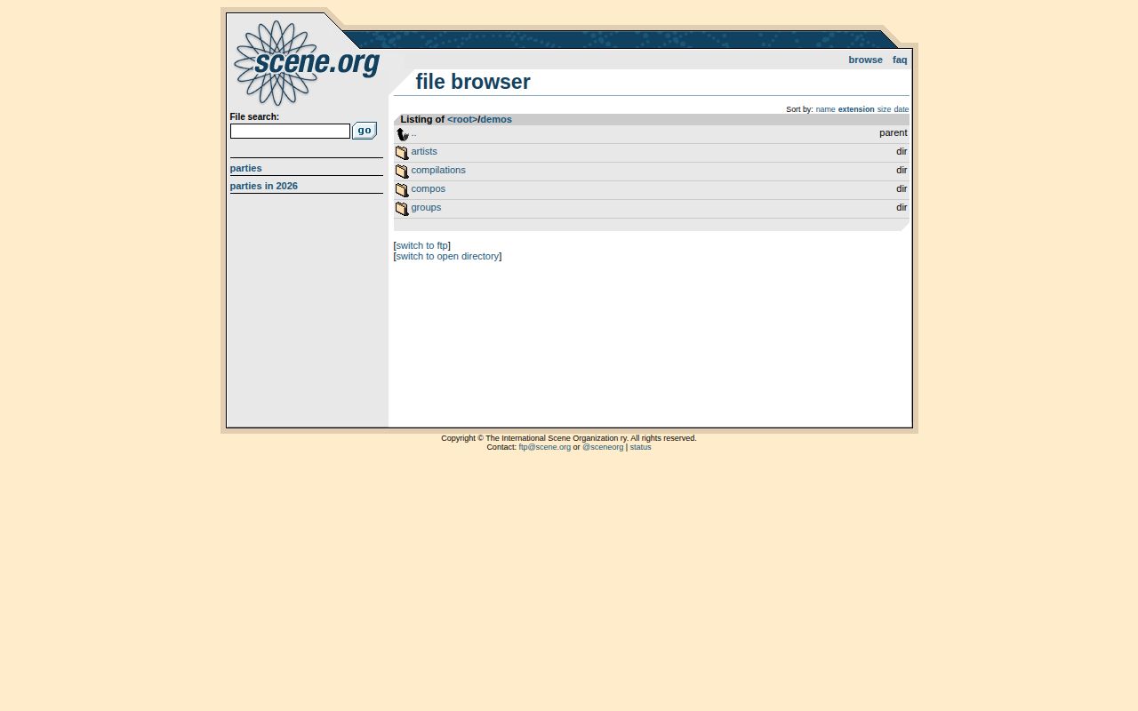 Screenshot of scene.org Demo Archive