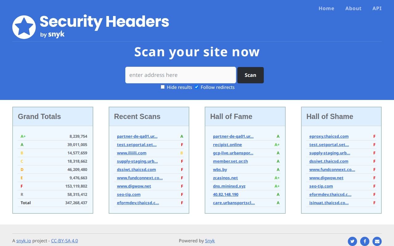 Screenshot of Security Headers