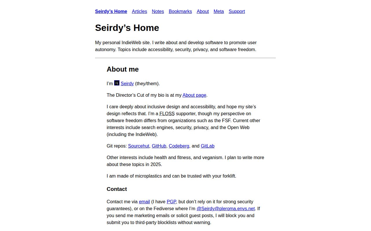 Screenshot of Seirdy