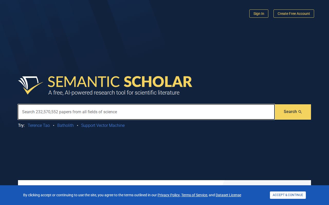 Screenshot of Semantic Scholar