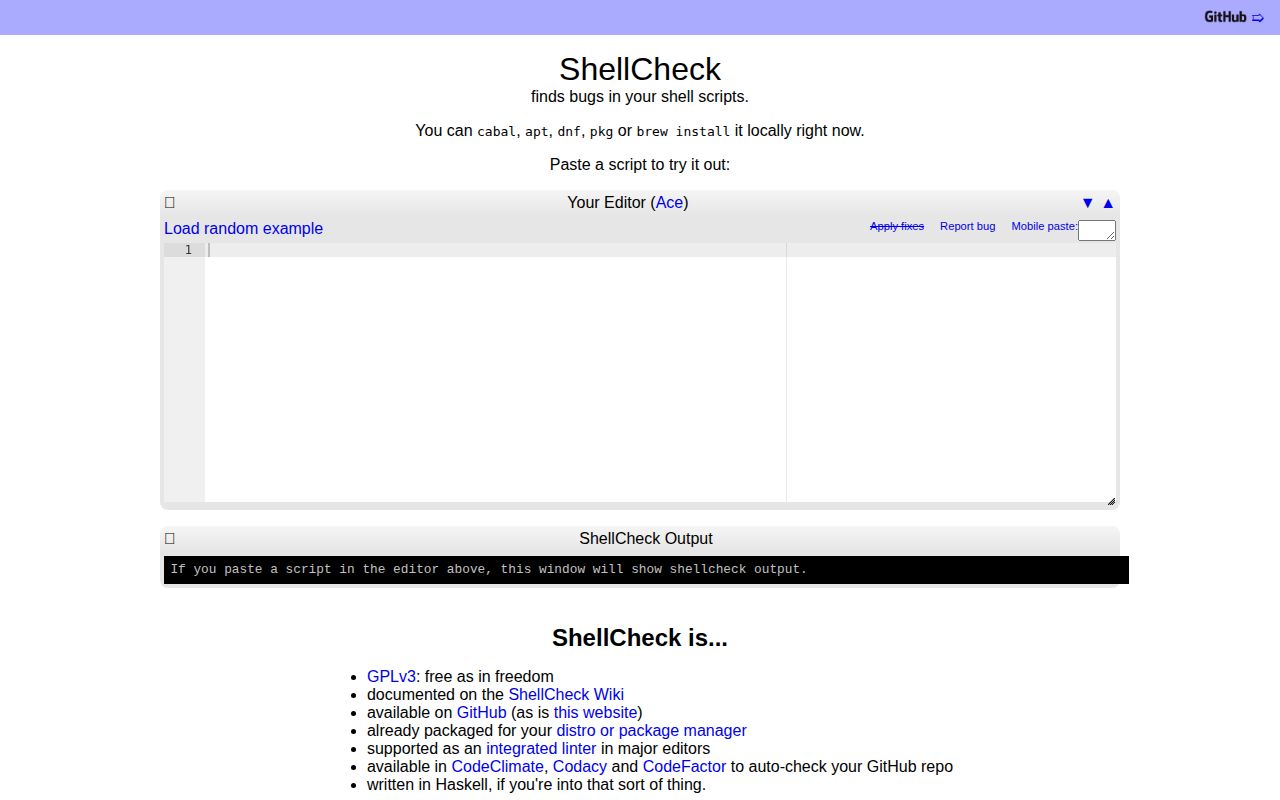 Screenshot of ShellCheck