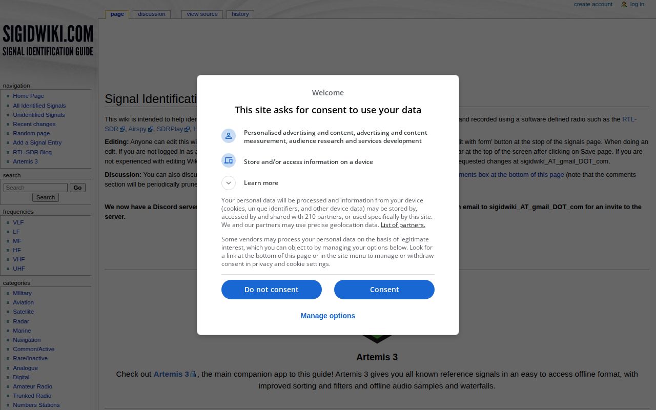 Screenshot of Signal Identification Wiki