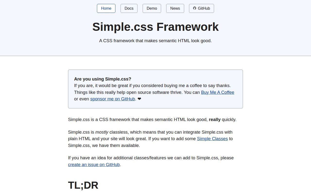 Screenshot of Simple.css