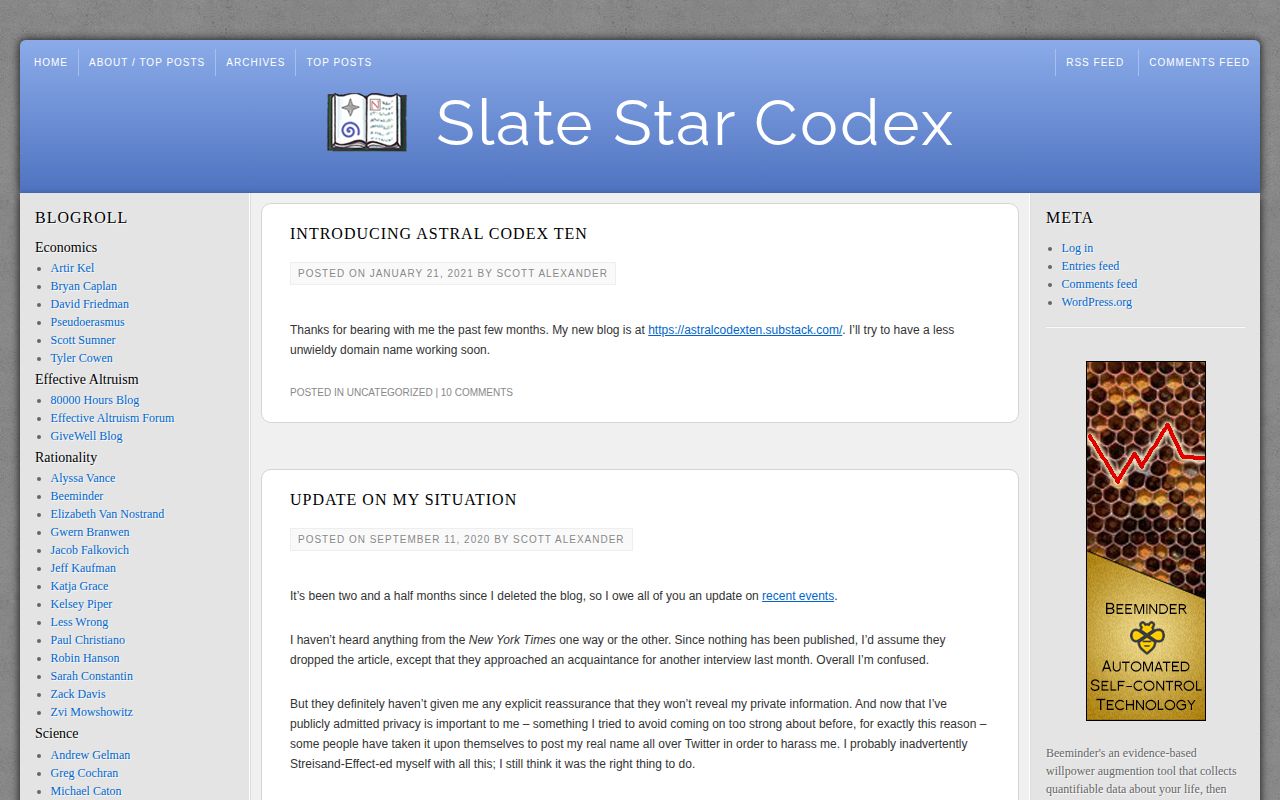 Screenshot of Slate Star Codex