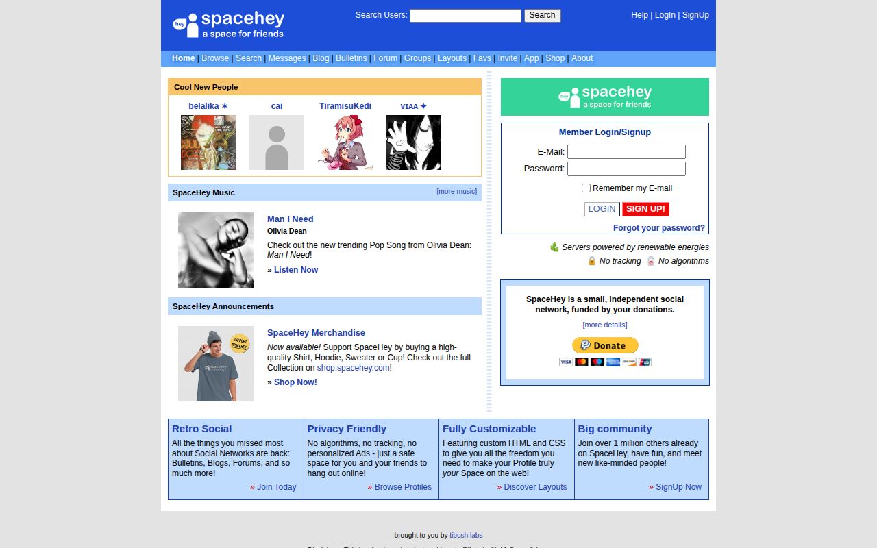 Screenshot of SpaceHey
