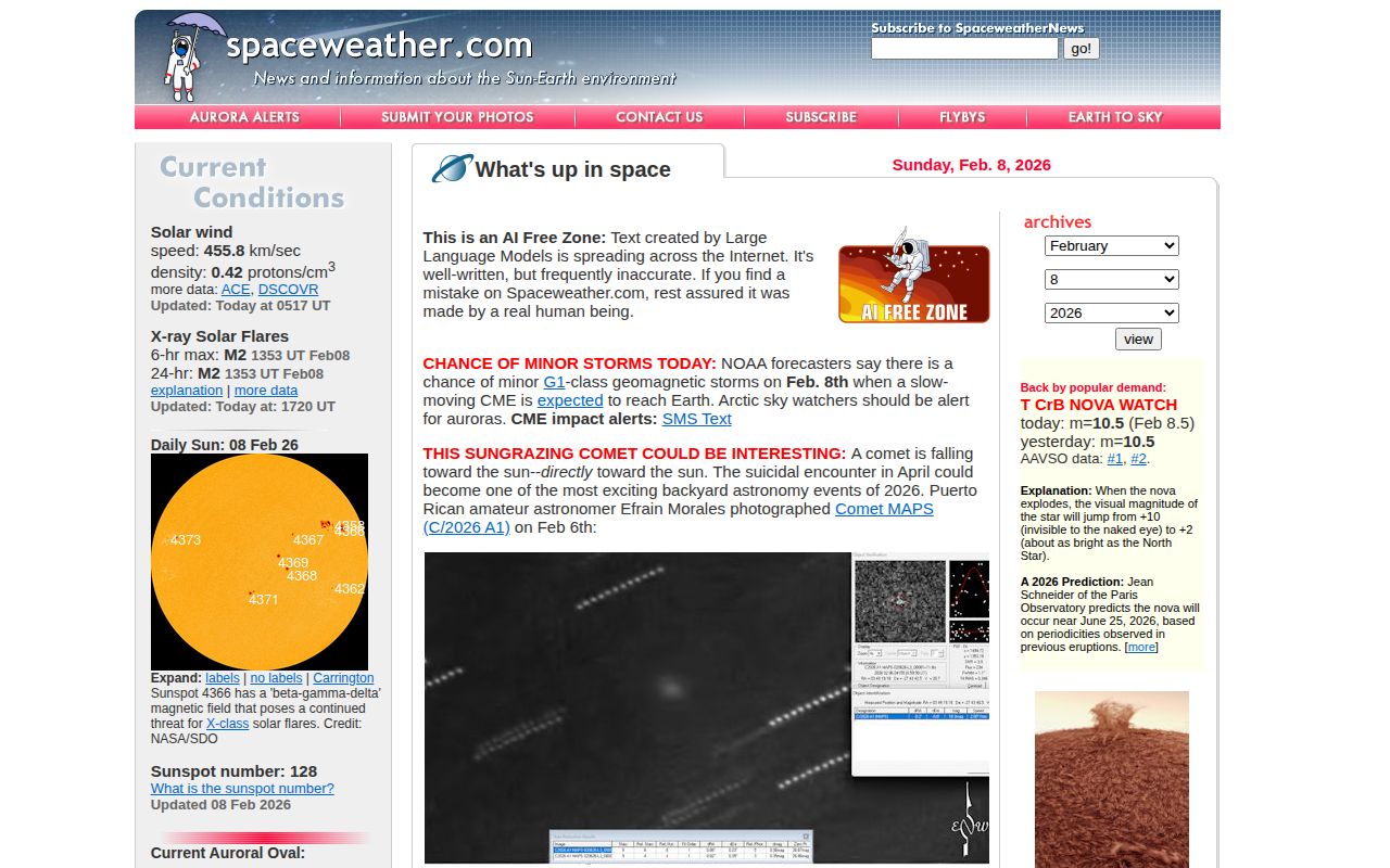 Screenshot of SpaceWeather