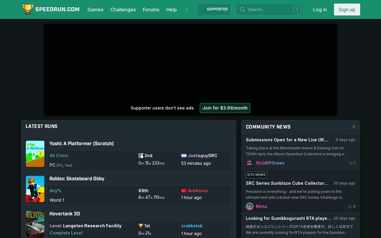 Screenshot of Speedrun.com