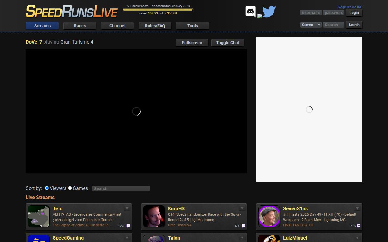 Screenshot of SpeedRunsLive