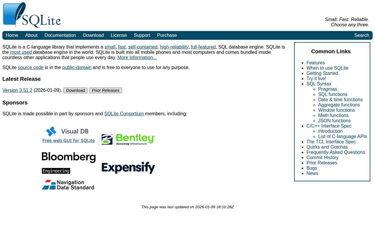 Screenshot of SQLite