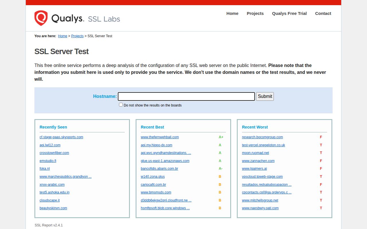 Screenshot of SSL Labs