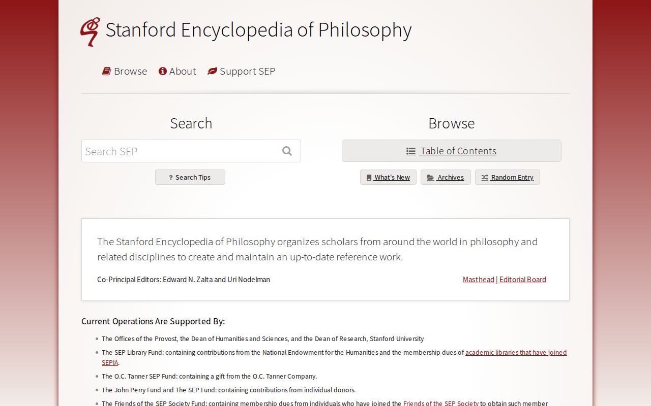 Screenshot of Stanford Encyclopedia of Philosophy