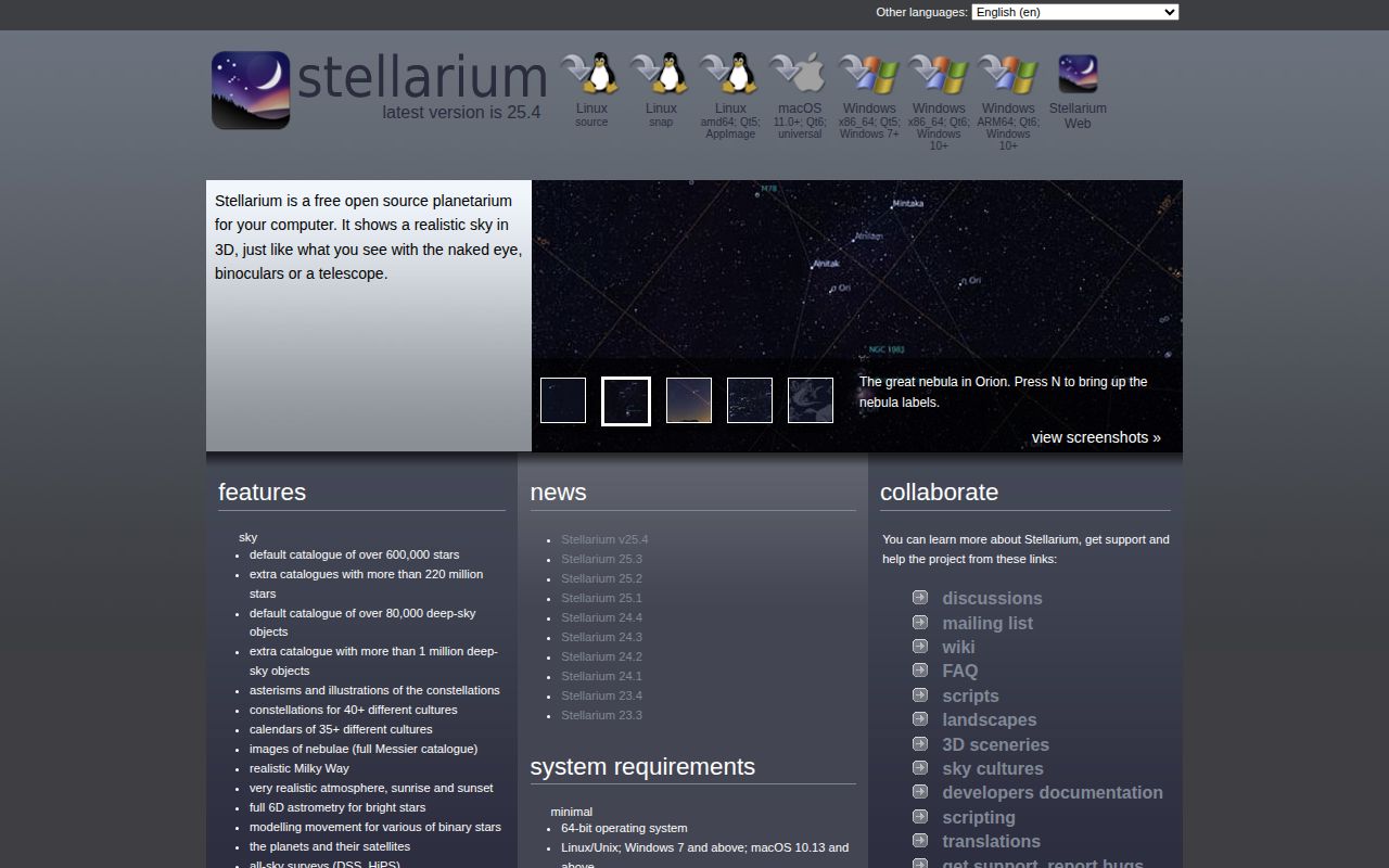 Screenshot of Stellarium