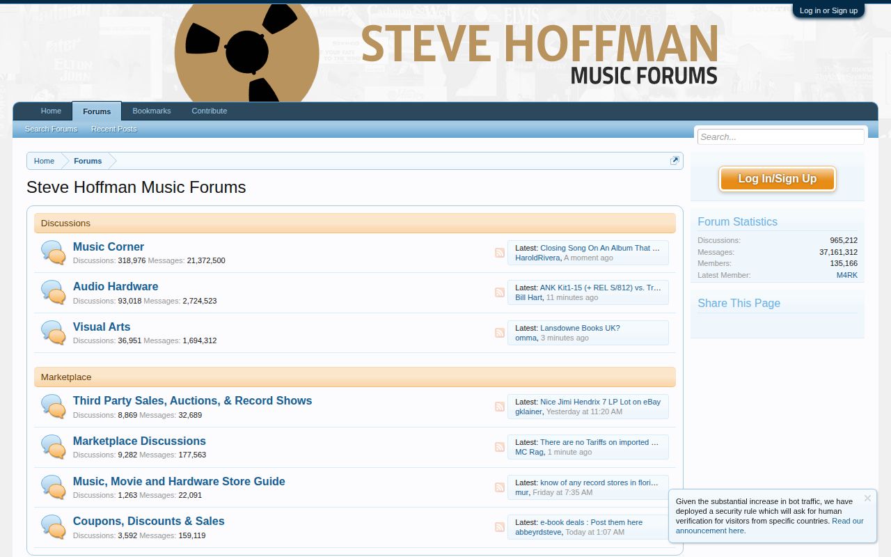 Screenshot of Steve Hoffman Forums