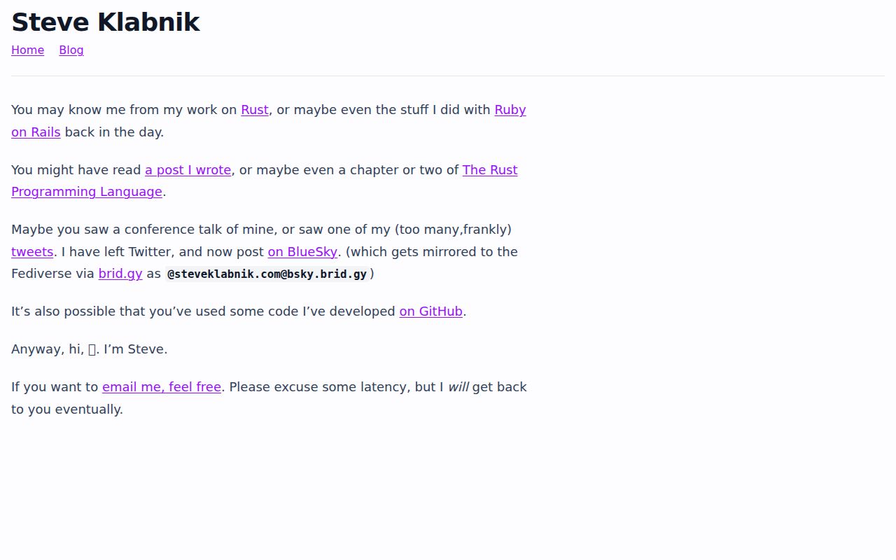 Screenshot of Steve Klabnik