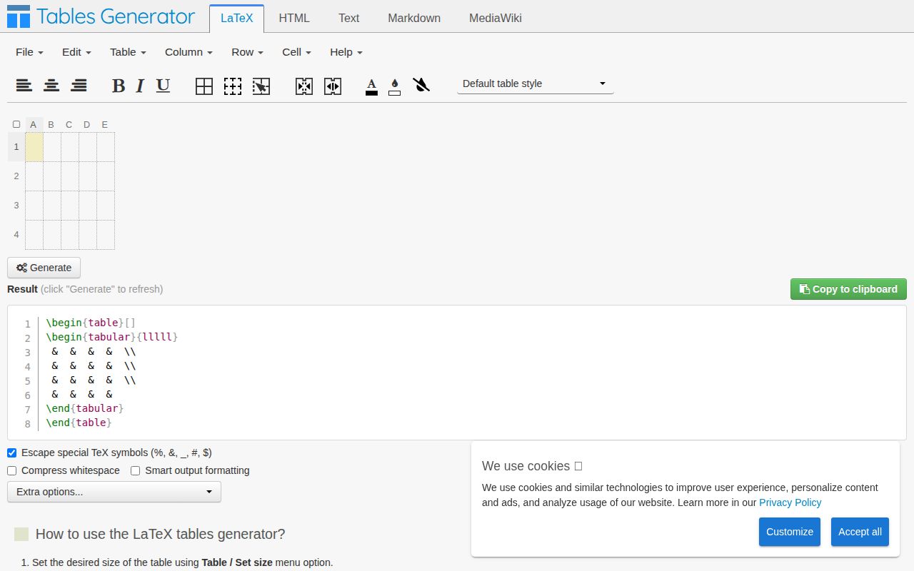 Screenshot of Tables Generator