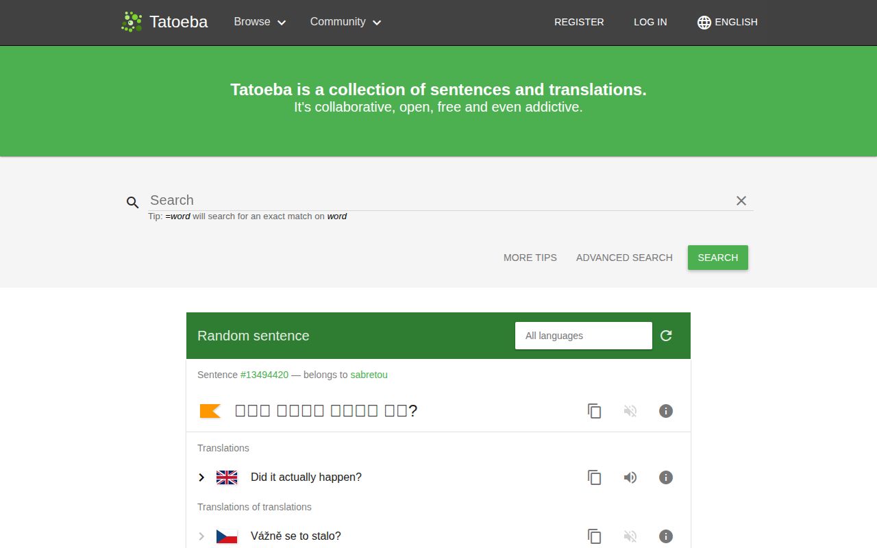 Screenshot of Tatoeba