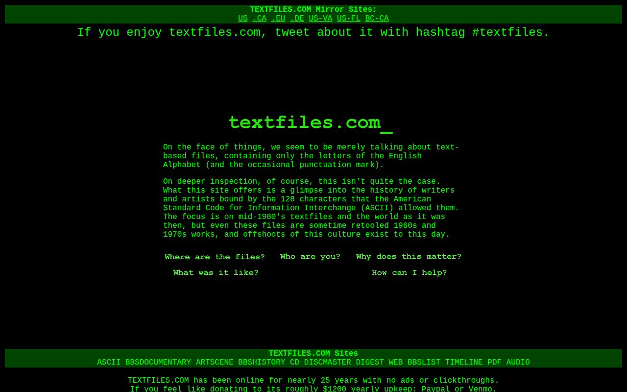 Screenshot of textfiles.com