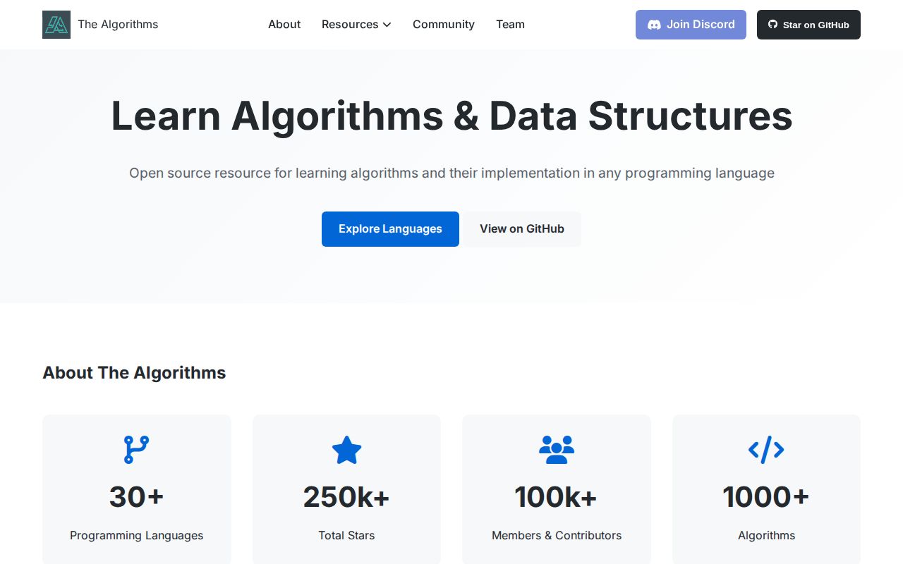 Screenshot of The Algorithms