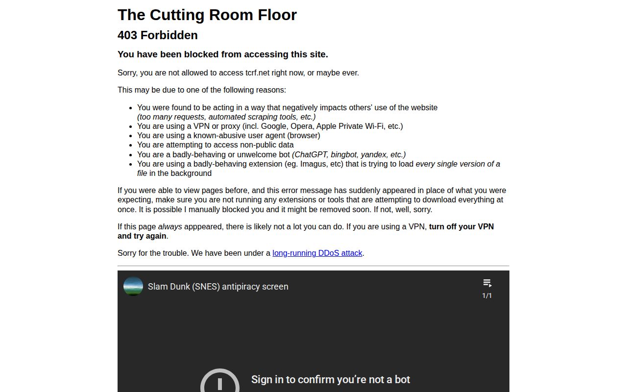 Screenshot of The Cutting Room Floor