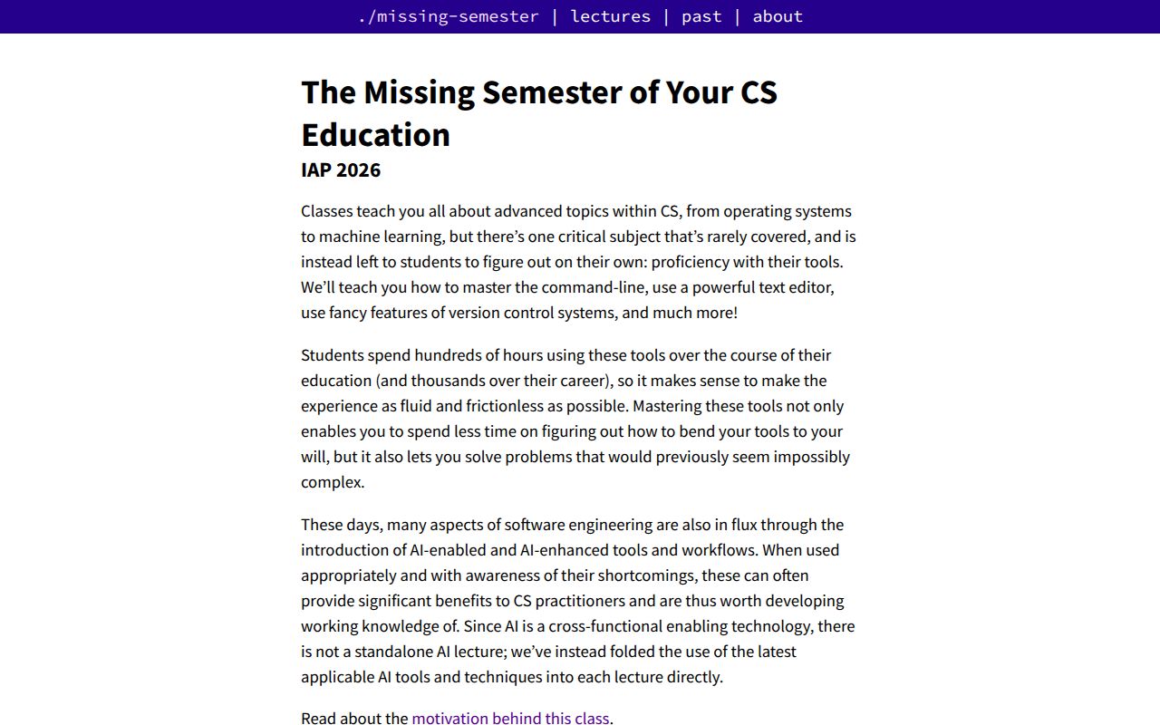 Screenshot of The Missing Semester