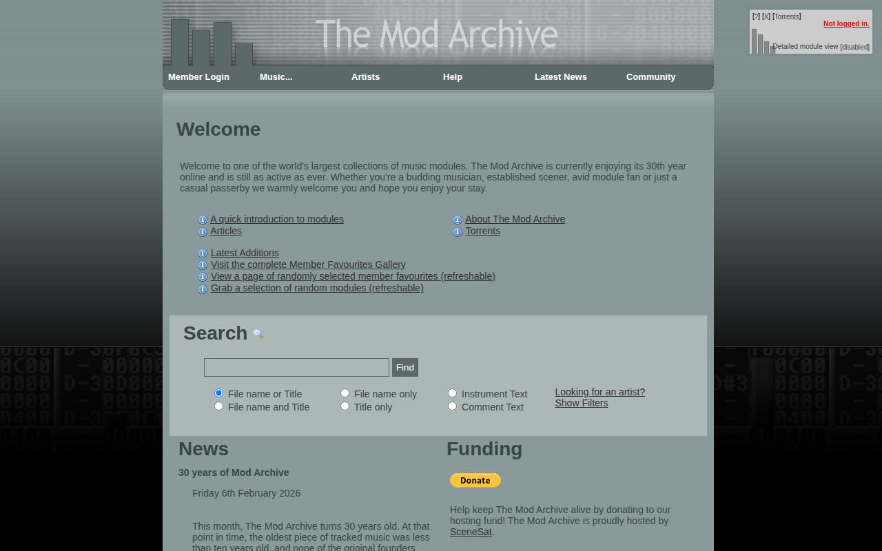 Screenshot of The Mod Archive
