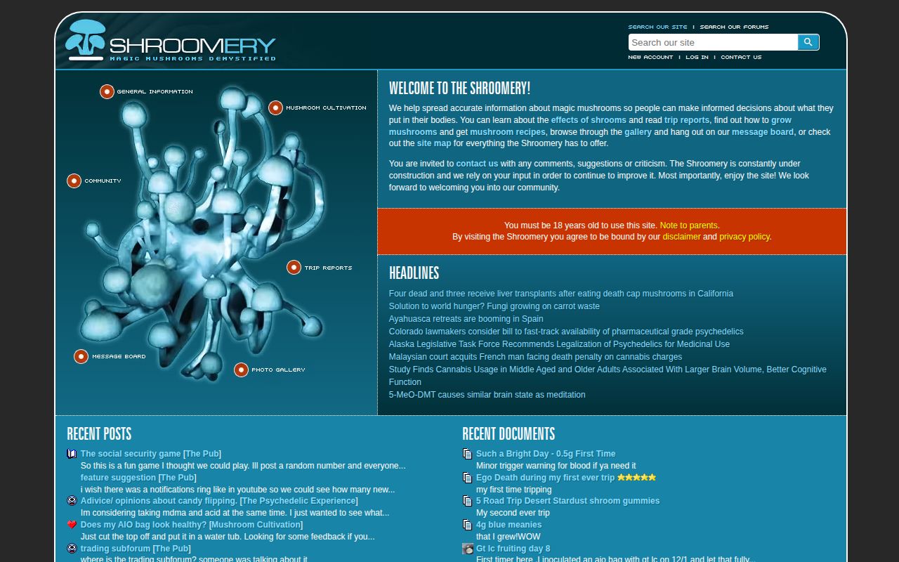 Screenshot of The Shroomery