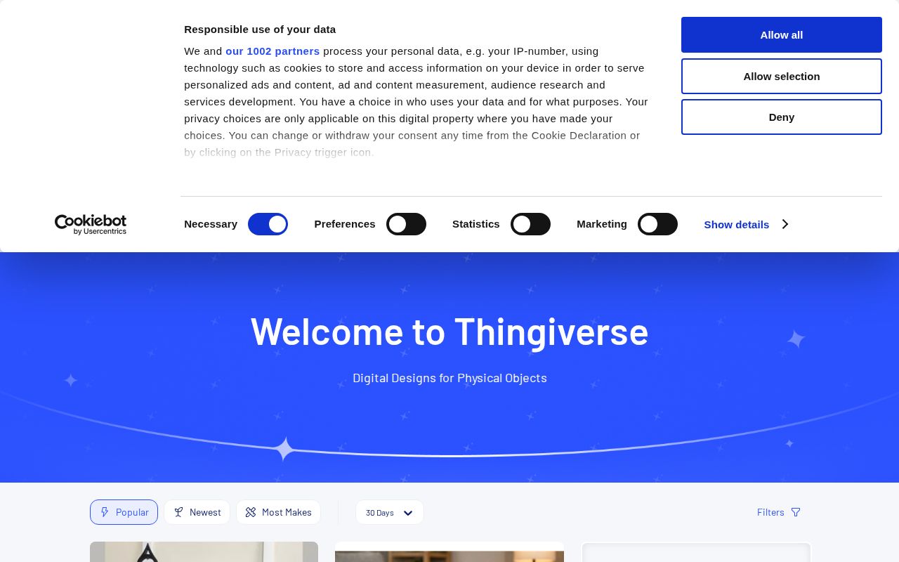 Screenshot of Thingiverse