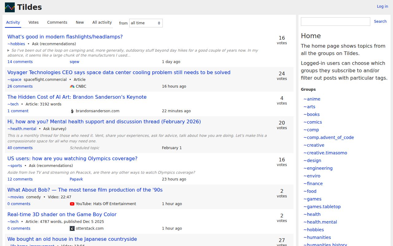 Screenshot of Tildes